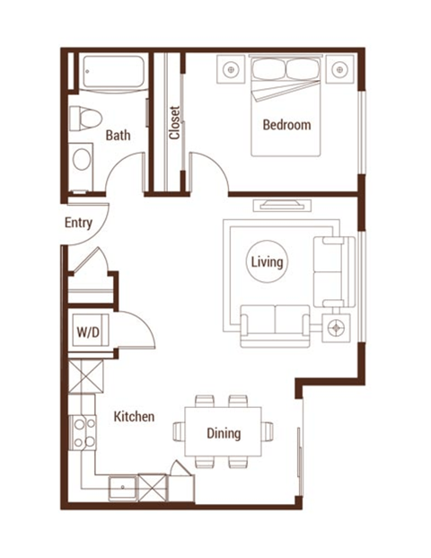 1 Bedroom Floor Plan at Six Oaks, Washington